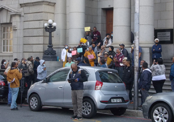 Picture shows close up of the protesters outside High Court Cape Town