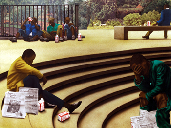apartheid era destitute black men drinking in a municipal town park