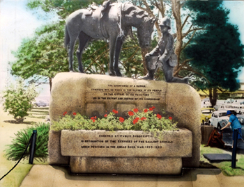 apartheid era horse memorial port elizabeth with black woman begging and white woman giving her something by hand