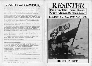 Black and white phot showing the front and back cover of the booklet Resister showing the Nationalist picture by Martin Lovis.