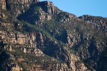 Close up view of the sandstone layers showing uneven levels from previous upheavals of the sedimentary layers.