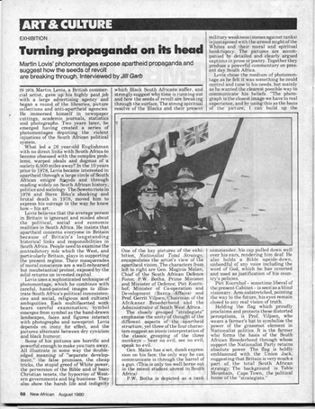 Black and white photo of the New African article written by Jill Garb