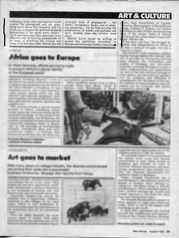 Black and white photo of New African article by Jill Garb