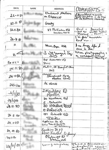 Page 15 of exhibition visitors book showing handwritten comments (mostly all favourable) made by members of the public