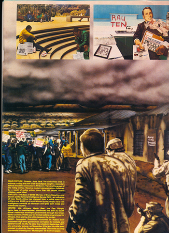 Colour photo of the right page of the double page spread from The Face magazine