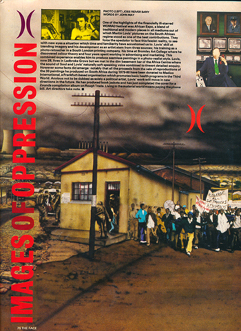 Colour photo showing left page of the double page spread article in The Face magazine